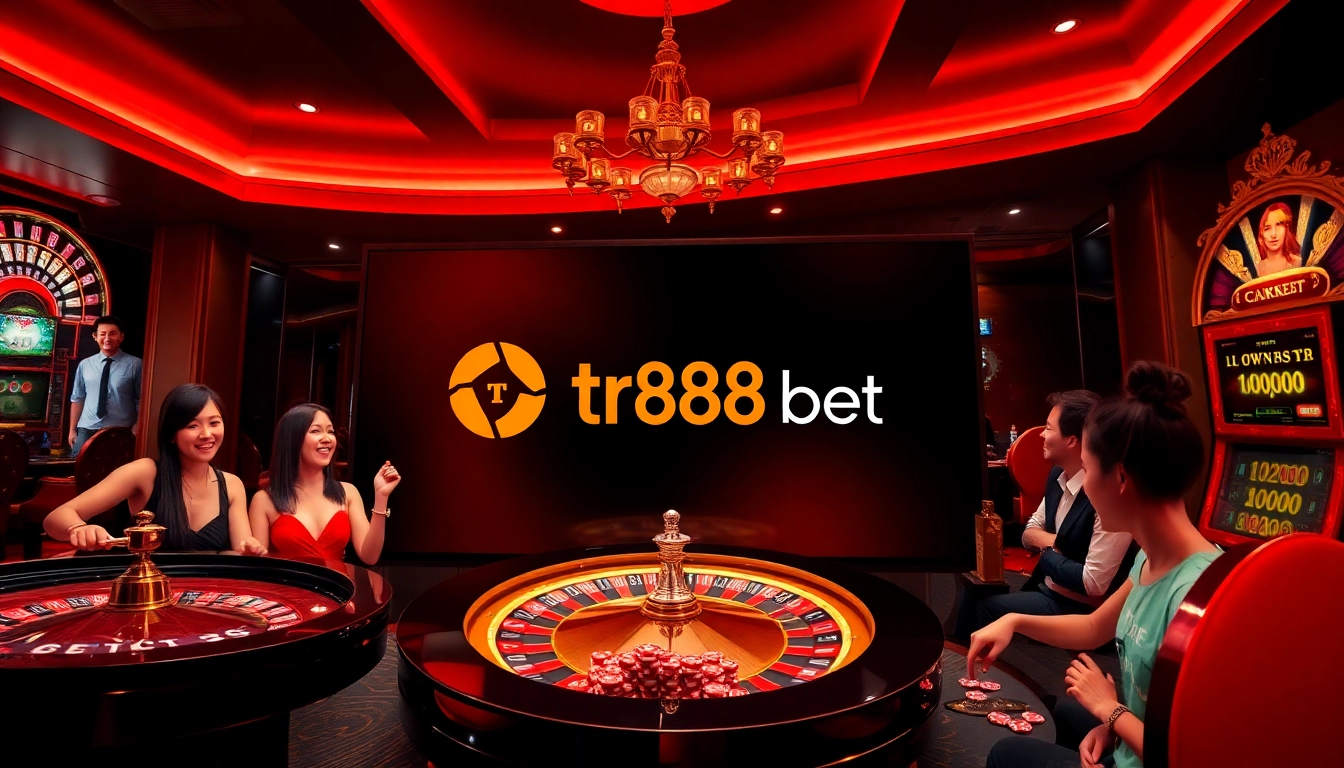 Experience the thrill of tr88 bet with an engaging online casino scene showcasing excitement and luxury.