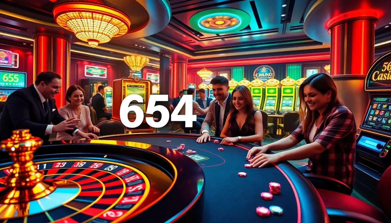 Players enjoying thrilling games at 65A online casino with vibrant tables and slot machines.