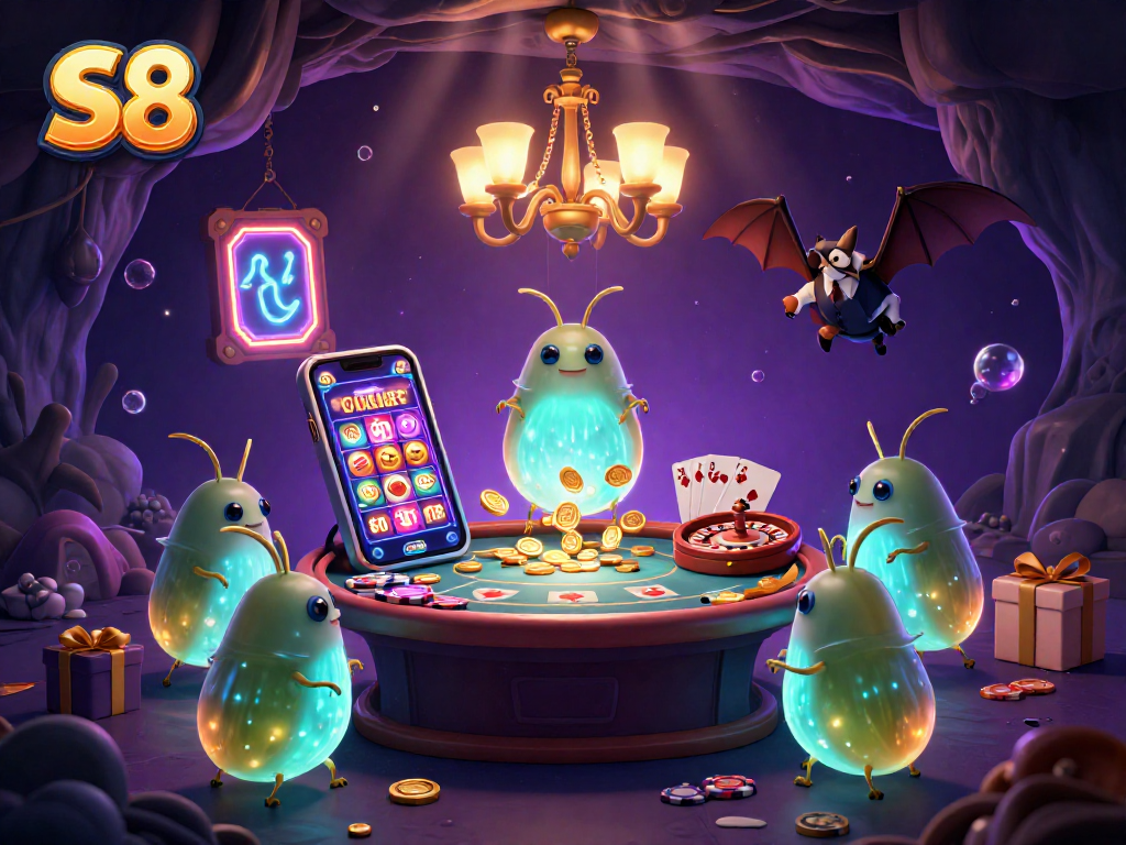 Engage with S8's vibrant glowworm casino scene featuring bioluminescent elements and exciting gameplay.
