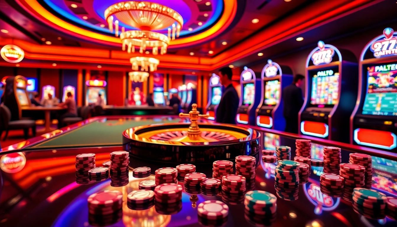 Experience the excitement of 777X with vibrant casino tables and modern gambling elements.