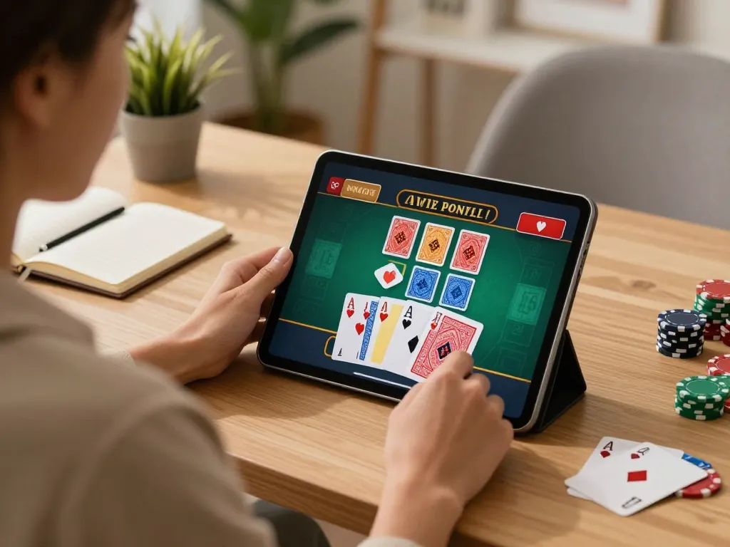Engaged player enjoying blackjack on https://sc88.casino/ from home desk, showcasing strategic gameplay.