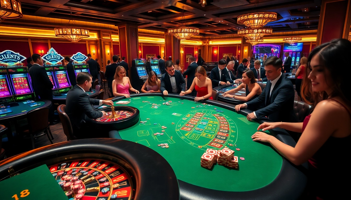 Players enjoying an exciting moment at 888VI casino with vibrant gaming tables and slot machines.