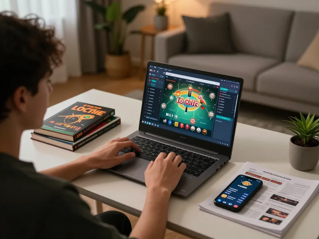 Engaged in online lô đề trực tuyến, showcasing digital gameplay strategy in a cozy home setting.