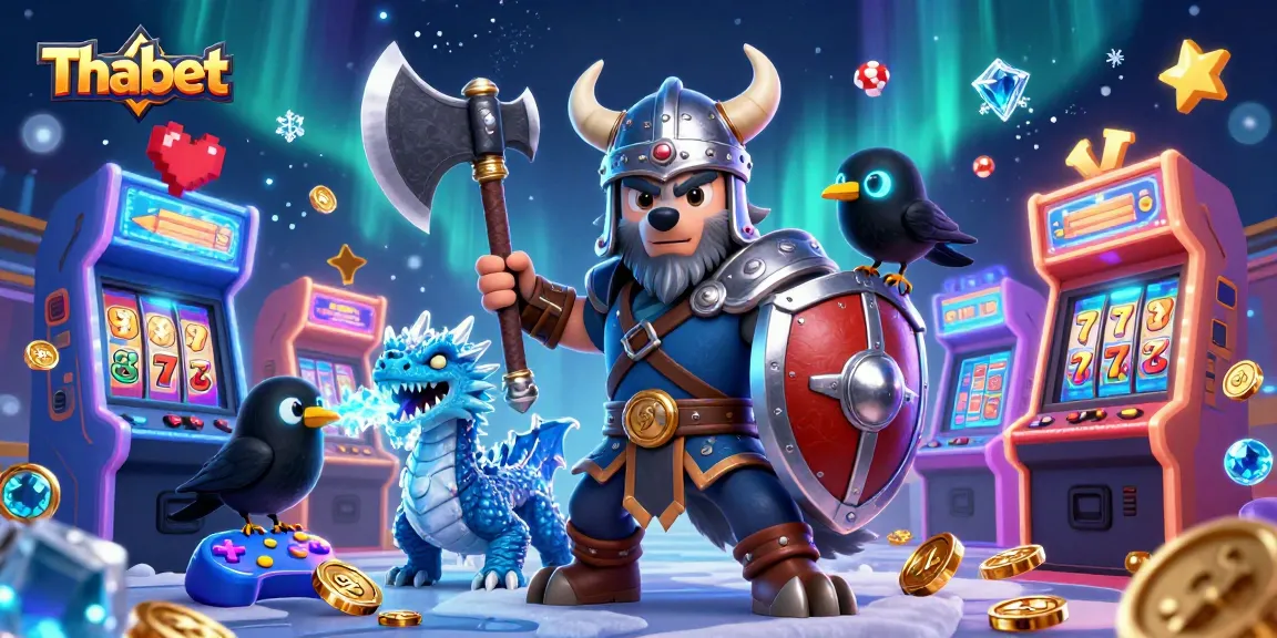 Experience thrilling gaming adventures with Thabet's vibrant casino atmosphere featuring a Viking wolf warrior.