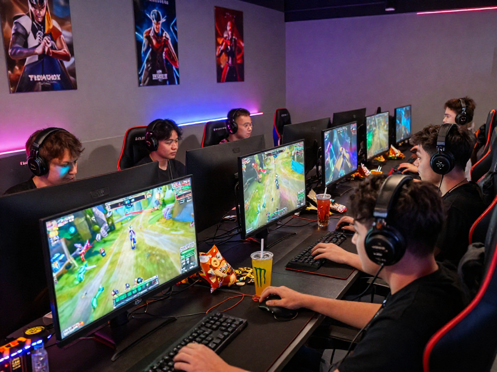 Exciting gaming session showcasing KOMBET168 with friends, vibrant setup, and cheering atmosphere.