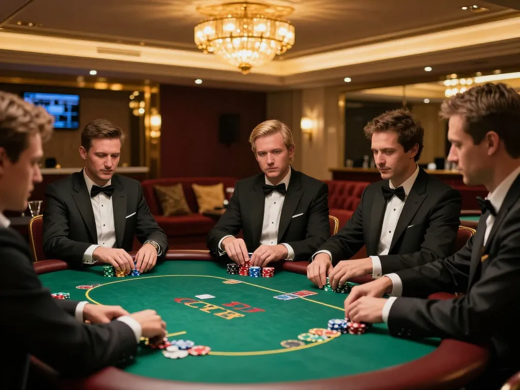 High-stakes poker action at OKKING casino with luxury ambiance and focused players.