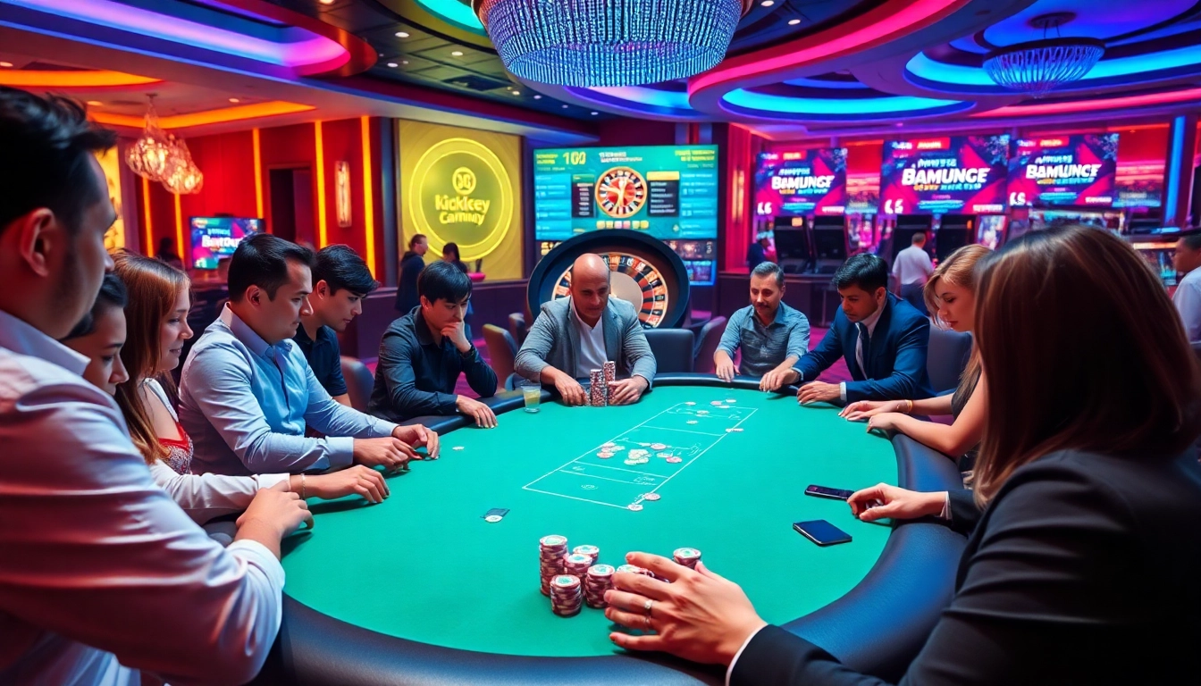 Playing poker with excitement and strategy at https://bem88v.com/ in a luxurious casino setting.