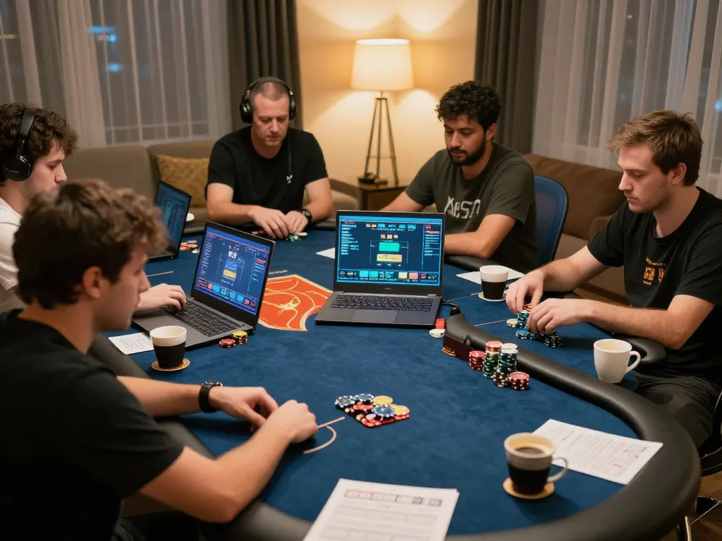 Players intensely strategizing in online poker games, showcasing nhà cái cm88 gaming interface.