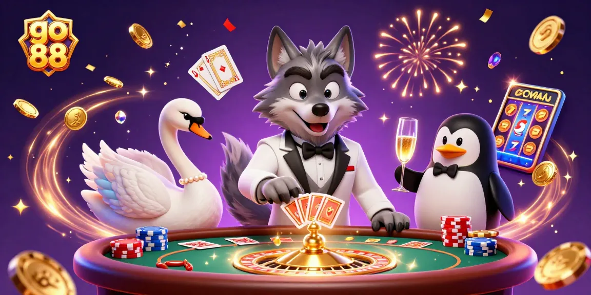 Experience thrilling gameplay at go 88 casino with a lively illustration of our characters engaging in gambling activities.