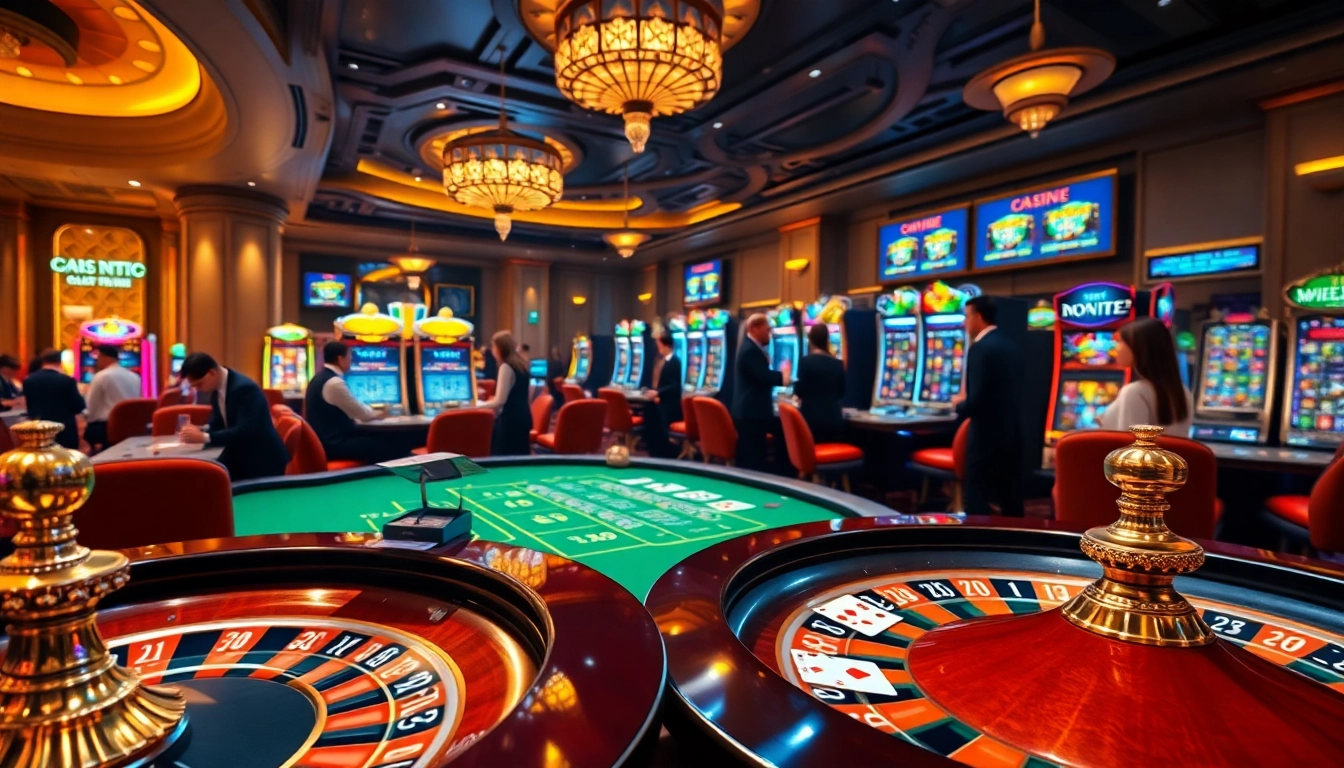 Experience the thrilling atmosphere of nhà cái XX88 with vibrant casino games and players in action.