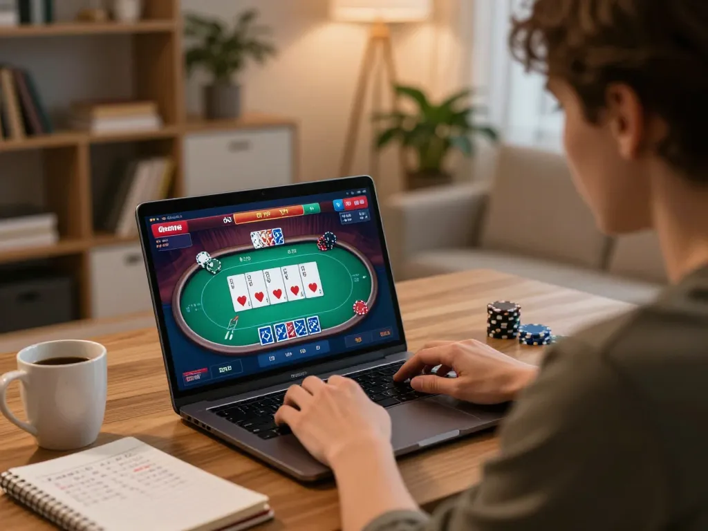 Engaged player enjoying online casino action at nhà cái onbet with thoughtful strategy notes nearby.