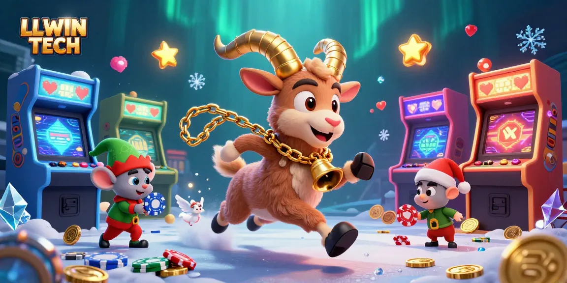 LLWIN TECH showcases a festive casino scene featuring Krampus, tiny angel mouse, and naughty gremlin elves.