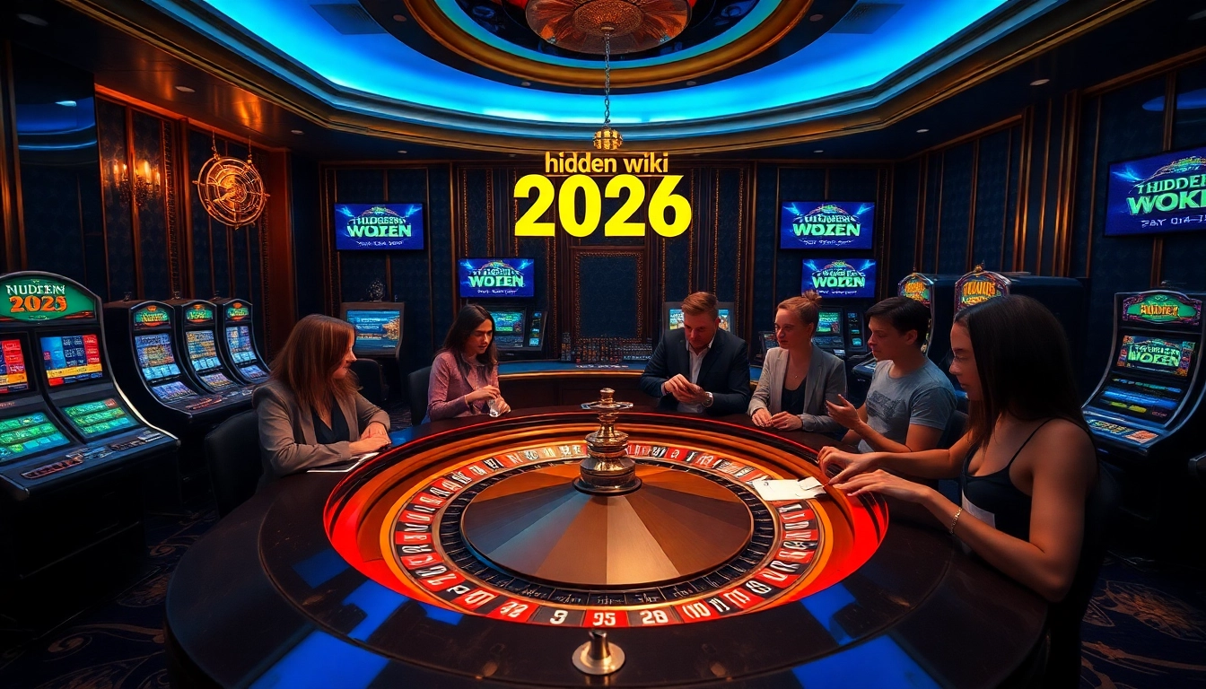 The hidden wiki 2026 captures an exhilarating casino scene with roulette and poker excitement.
