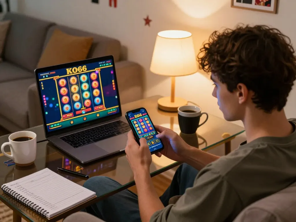 Engaging with KO66 on smartphone for an exciting online casino experience.