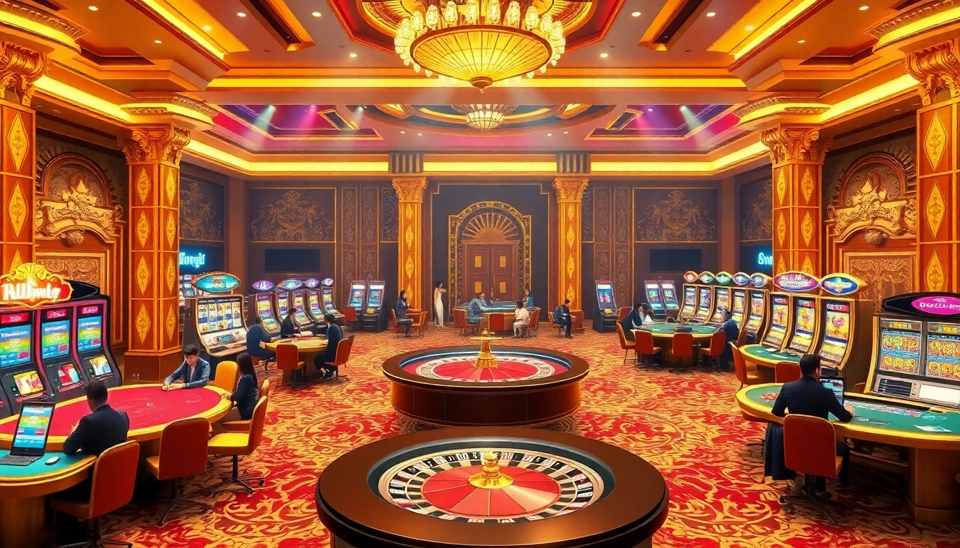 Players enjoying various games in the luxurious u31 game เข้าสู่ระบบ188 casino environment with vibrant slot machines.