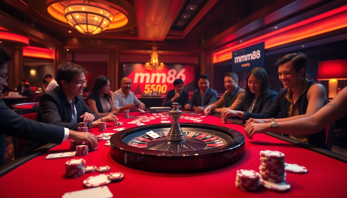 Experience high-stakes excitement with link mm88 at the vibrant casino gaming table, filled with poker chips and roulette.