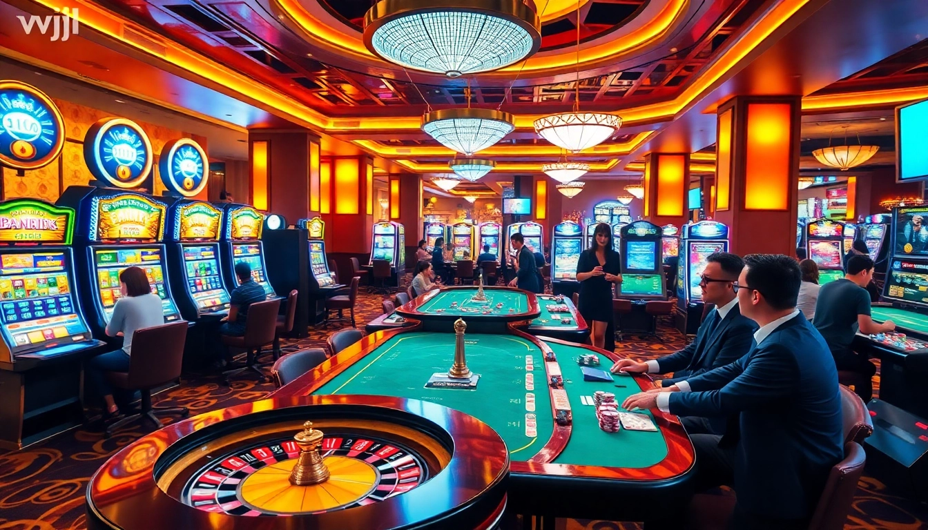 Players enjoying a thrilling casino experience at vvjl, featuring vibrant slot machines and exciting table games.