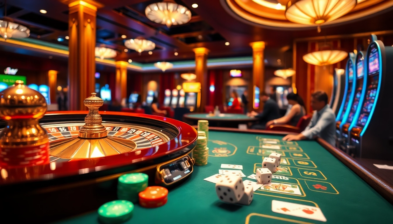 Experience the excitement at 11WIN casino with vibrant games, roulette wheels, and engaged players.