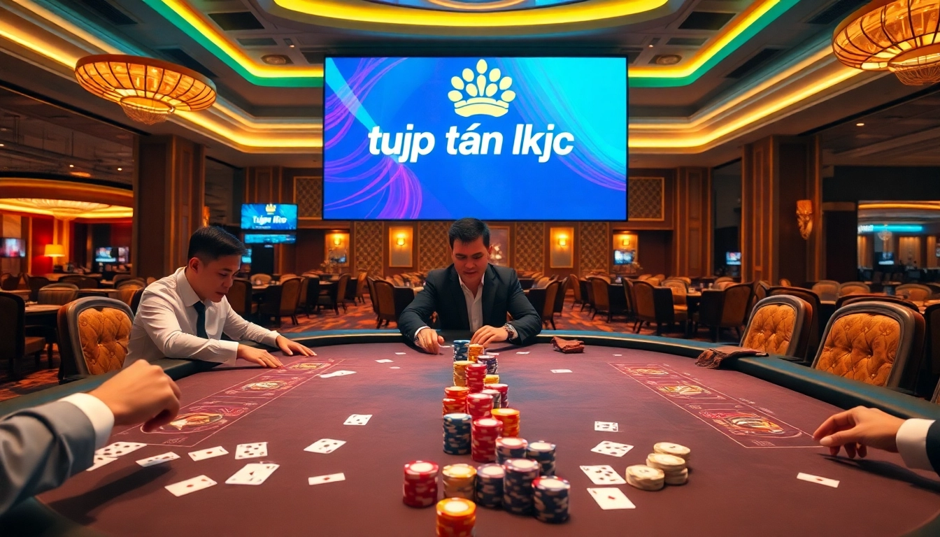 A professional gaming table with vibrant poker chips and cards, highlighting the 集團 kjc's presence in the casino world.