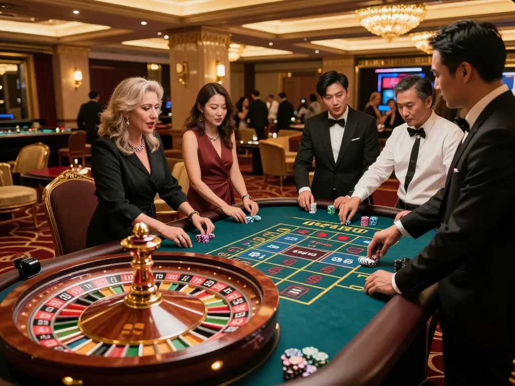 Exciting roulette game at Tg88.com casino, with eager players and croupier spinning the wheel.