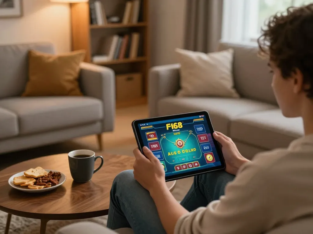 Enjoying live dealer games on F168 tablet while relaxing at home