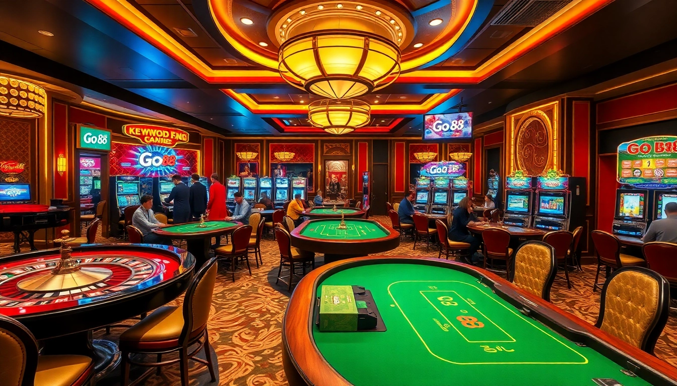Experience the thrill of Go 88 in a luxurious casino setting with vibrant games and engaged players.