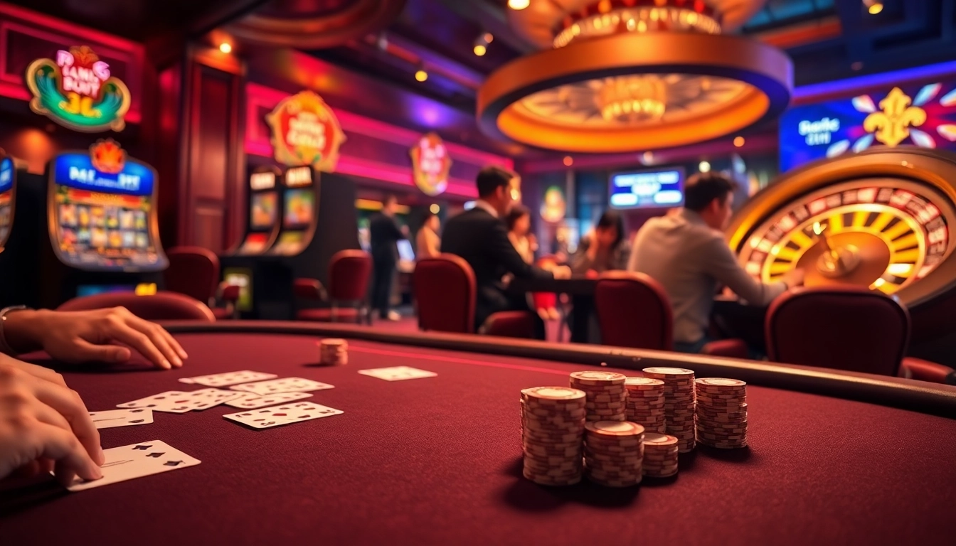 Tỷ lệ nhà cái displayed on a classy poker table with vibrant chips and engaged players.
