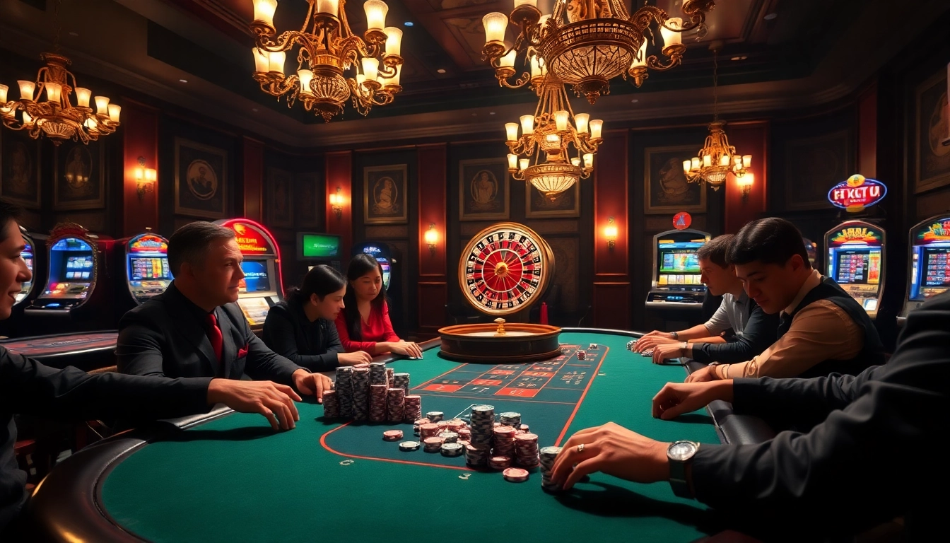 Players enjoying high-stakes poker at a luxurious QQ88z Net casino table.