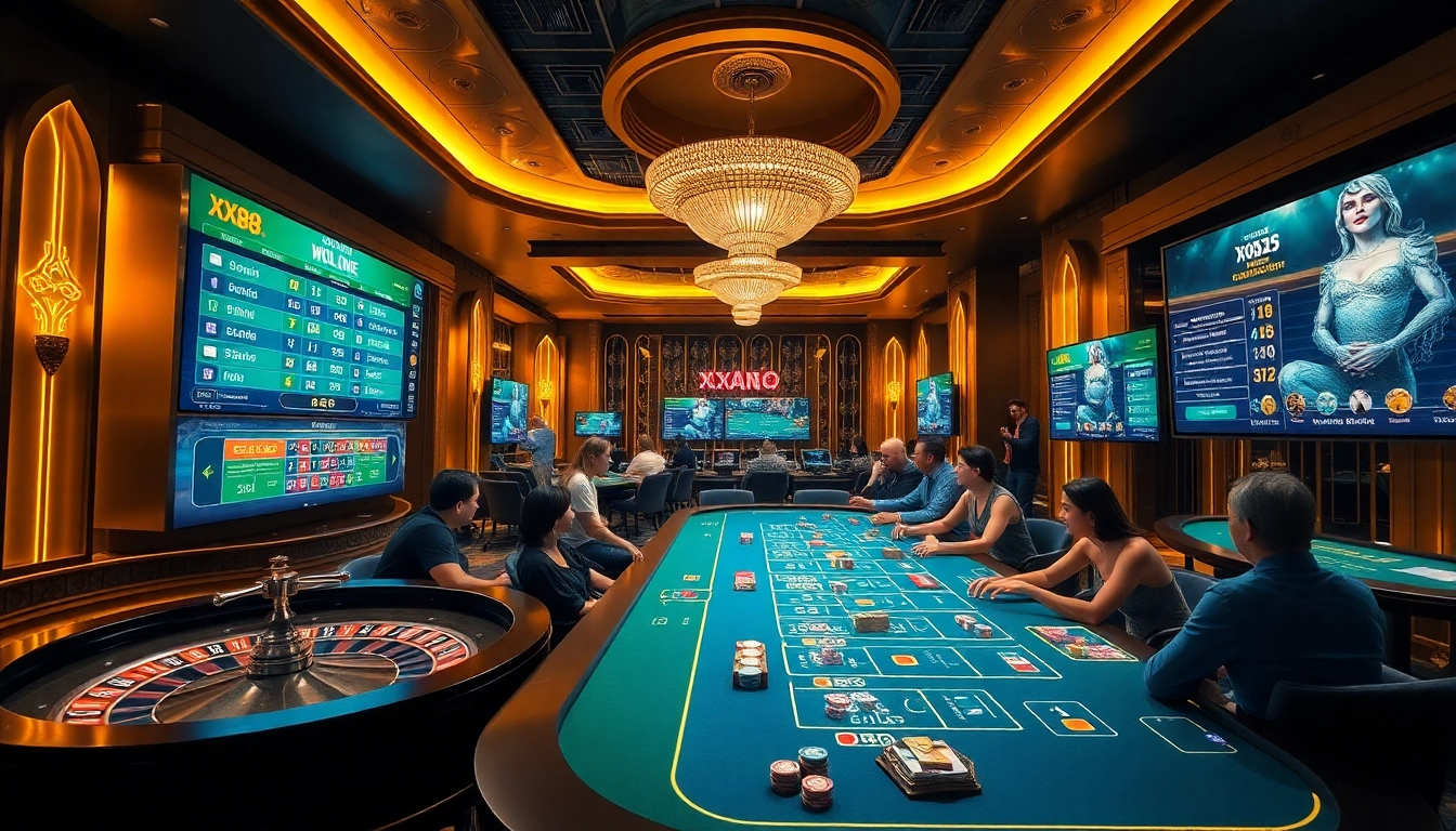 Exciting online gambling scene showcasing players enjoying games at XX88 casino.
