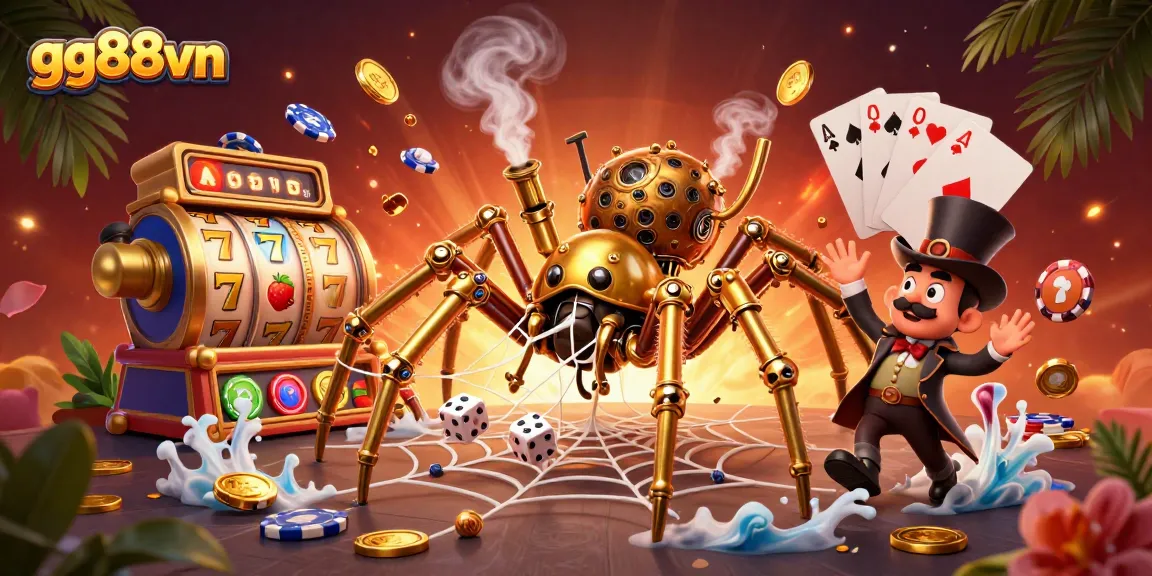Experience thrilling gaming adventures with gg88vn's vibrant slot reels and action-packed casino imagery.