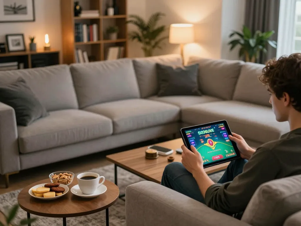 Socolive trực tiếp experience with a player engaged in online gaming from a cozy home setting.