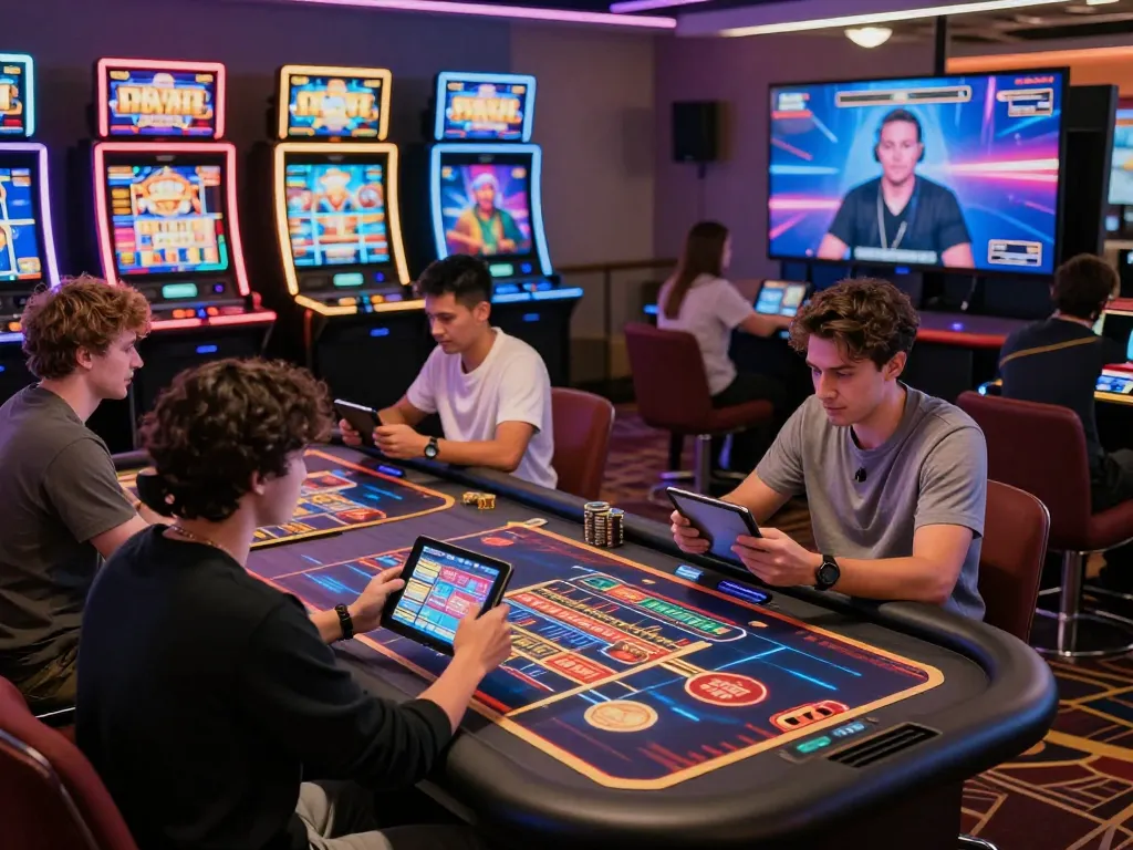 Diverse players enjoying an immersive gaming experience at 23win's lively digital casino with live dealers and vibrant graphics.