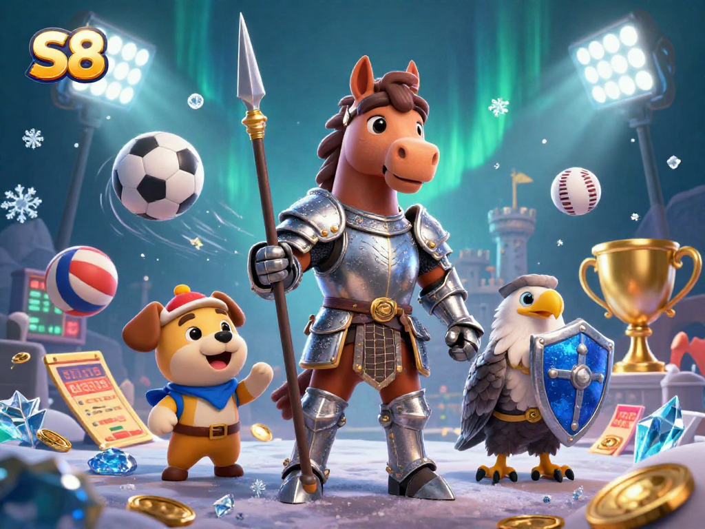 S8 showcases 3D characters and dynamic sports elements in an engaging gambling scene.