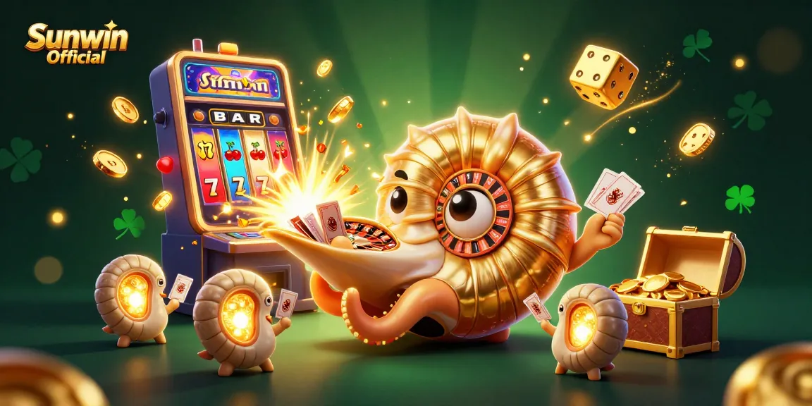 Win big with Sunwin Official featuring vibrant casino elements in a dynamic 3D scene.