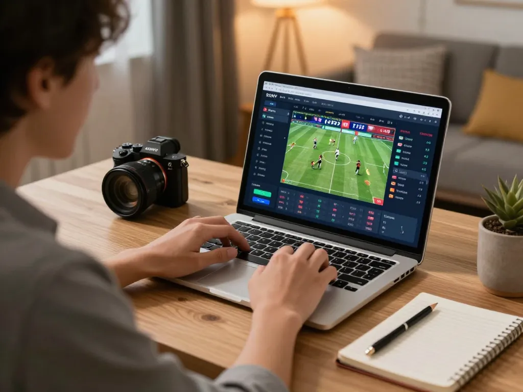 Engaged user placing bets on F8bet's sports betting platform from home, showcasing responsible gaming.