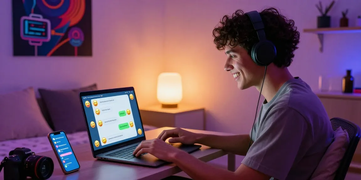 Engaging in a sex chat AI conversation in a cozy bedroom, showcasing digital interaction vibes.