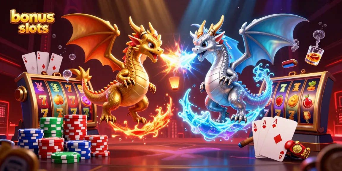 Experience the thrill of bonus buy slots with dynamic dragons in a vibrant casino scene.