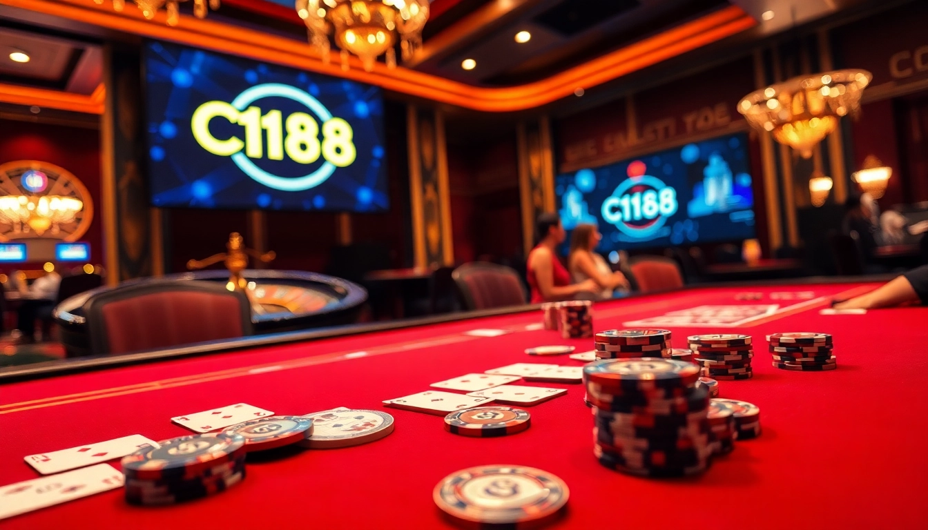 Exciting poker game at C168 casino with luxurious atmosphere and engaged players.