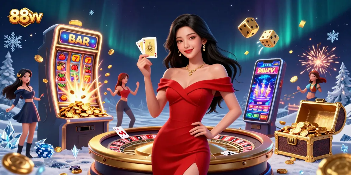 Experience the excitement of 88vv casino games with a stunning illustration of casino elements.