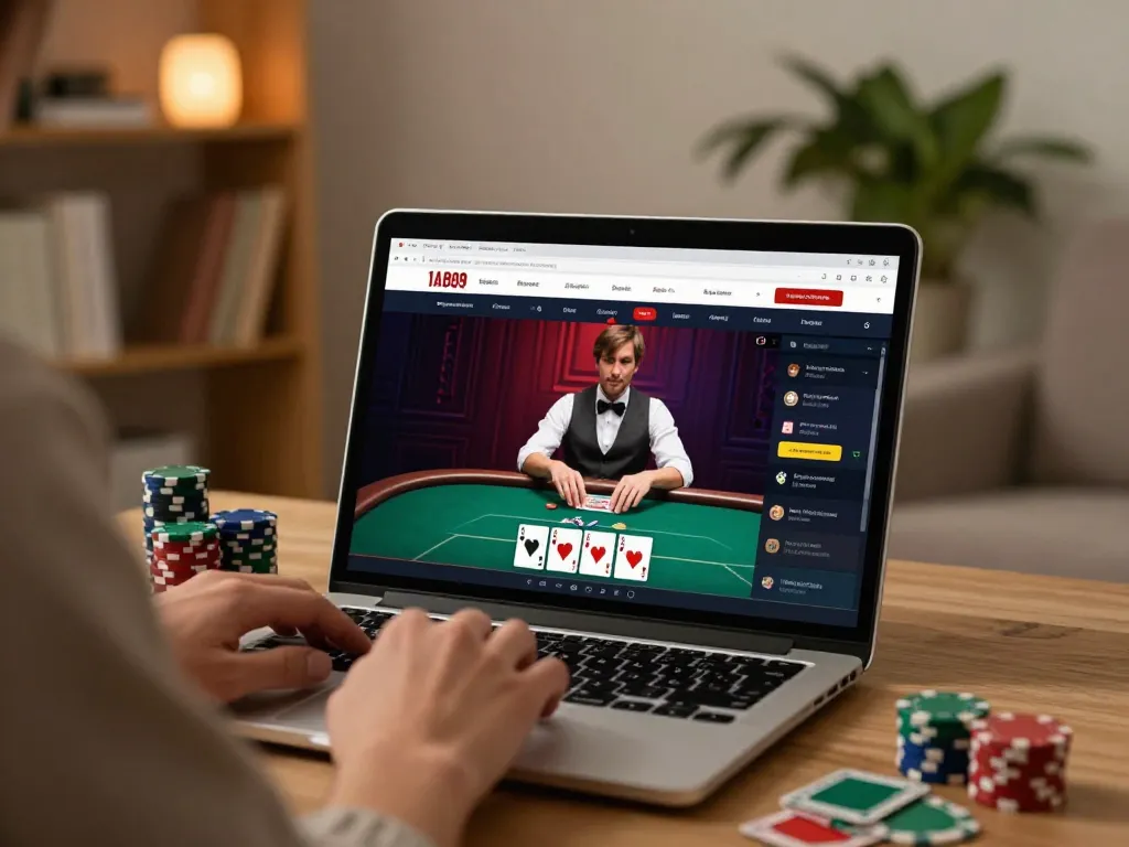 Engaging poker gameplay at home on KP88's online casino platform, showcasing strategy and comfort.