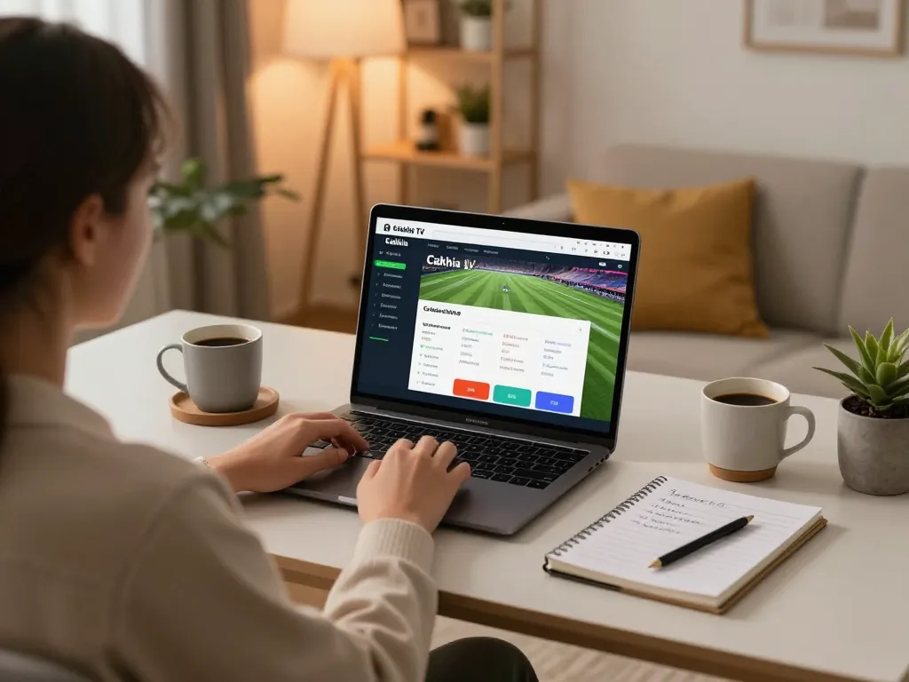 Cakhia TV user placing bets online with a laptop in a cozy home setup.