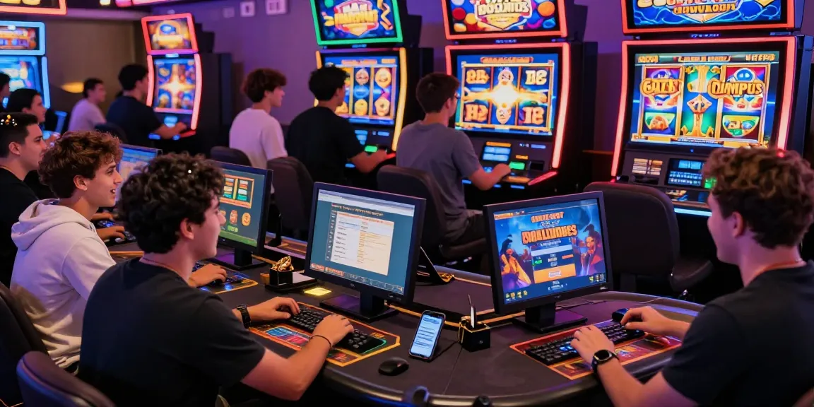 Engaging casino scene featuring players enjoying games at casinos that accept credit cards with lively atmosphere and colorful slot machines.