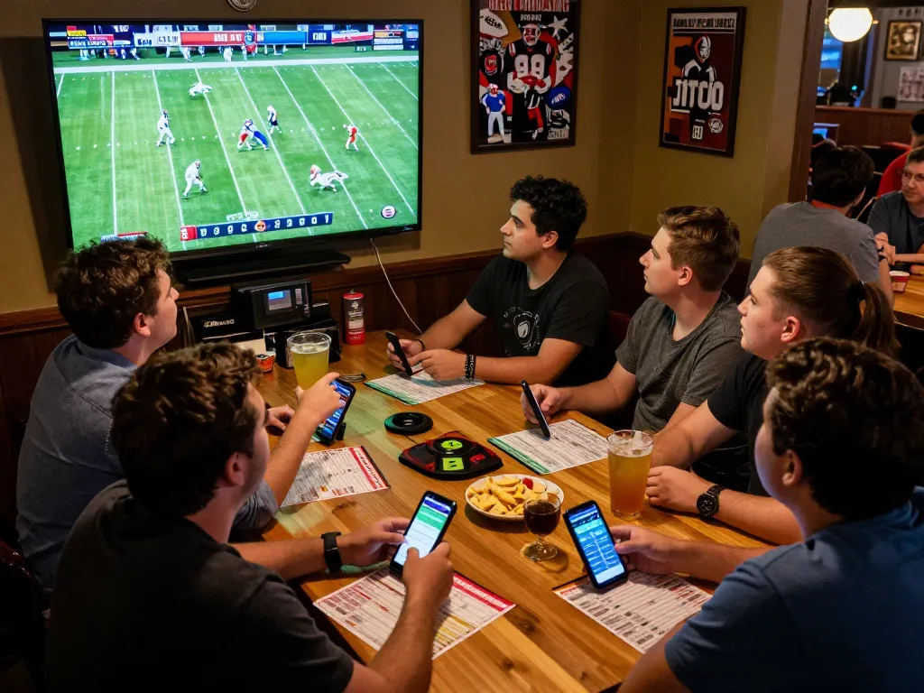 Footballl fans enjoying an exciting sports betting moment during a game.