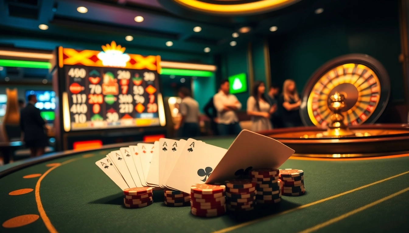 Playing poker at 68VIP, with vibrant casino elements like chips and a roulette wheel.