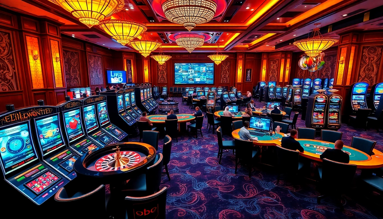 Luoongsontv showcases an exciting casino scene with vibrant gaming elements like roulette and poker tables.