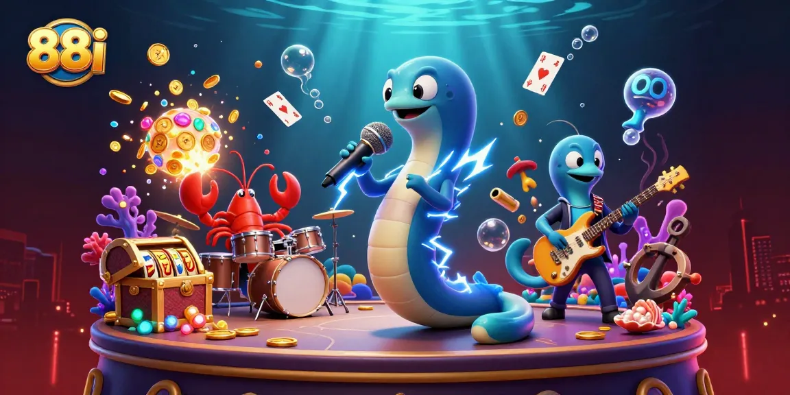 Experience the thrilling underwater casino scene with 88i's lively electric eel DJ and vibrant game elements.