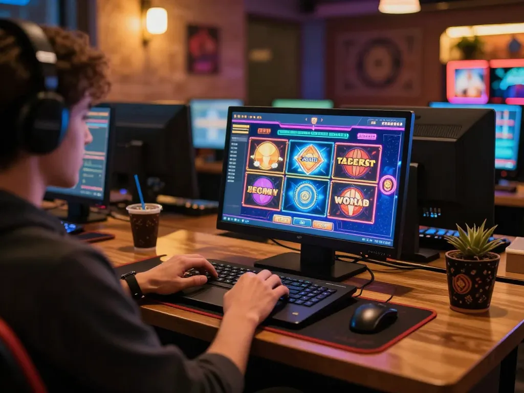 Player engaging with online slot games at 888top in a cozy home setting.