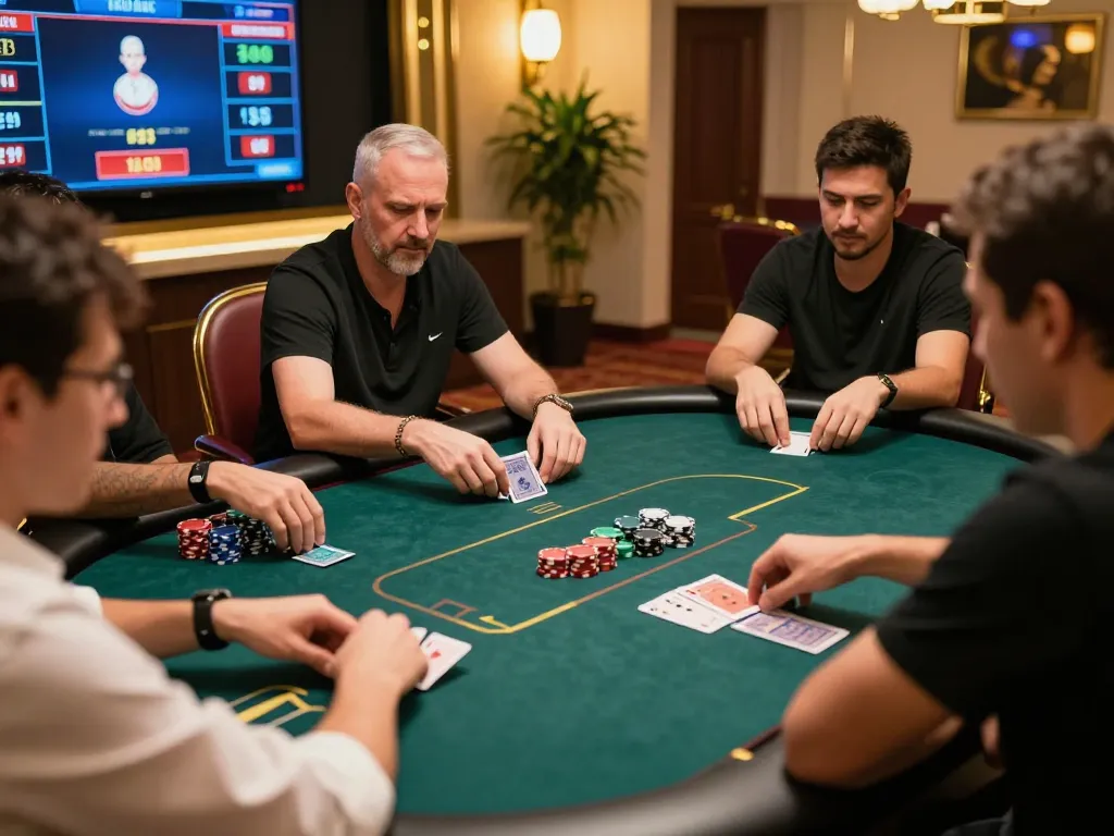 Players enjoying a thrilling online poker game at trang chủ lc88, showcasing strategy and excitement with cards and chips.