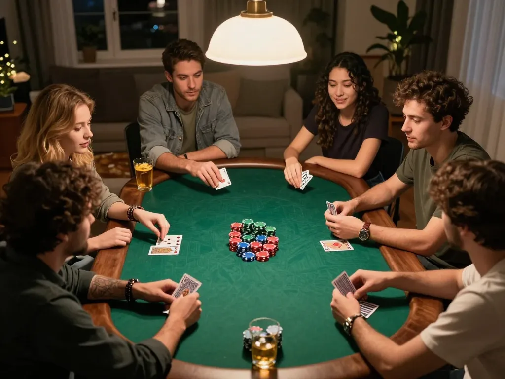 Friends enjoying a poker game night at home with engaging gameplay focused on go88 platform