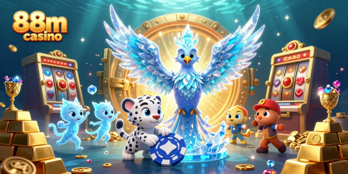 Win big at 88m casino with an enchanting scene of an ice phoenix and a playful snow leopard cub.